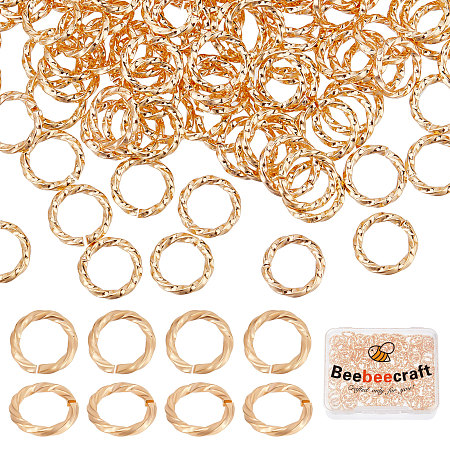 Beebeecraft 200Pcs Twist Jump Ring 8mm 18K Gold Plated Brass Open Jump Ring Jewelry O Ring Connector with Plastic Bead Container for DIY Jewelry Making or Repairing
