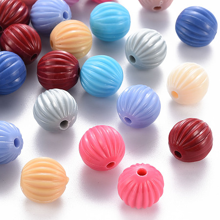 Arricraft Opaque Acrylic Beads, Corrugated Beads, Round, Mixed Color, 14x13mm, Hole: 2.5mm, about 356pcs/500g