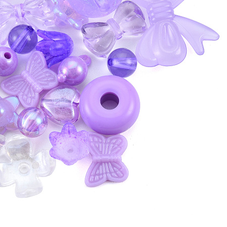 Opaque & Transparent Acrylic Beads, Mixed Shapes, Dark Orchid, 7.5~33x7.5~43.5x4.5~16mm, Hole: 1.2~4mm, about 470pcs/500g