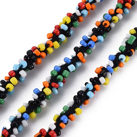 ARRICRAFT Polyester Cord, with Glass Seed Beads, Colorful, 1/4 inch(5~6mm)