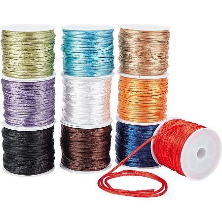 Pandahall Elite 2mm Nylon Satin Silk Cords 10 Colors 100 Yard