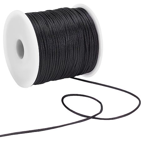SUNNYCLUE 1 Roll 70m Satin Rattail Cord 1mm Silk Trim Cord Beading String Nylon Thread for Bracelets Chinese Knotting Sewing Braided Necklace Lanyard Macrame Keychain Kumihimo Craft 76.55 Yards Black