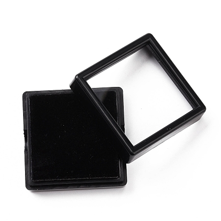 Honeyhandy Square Plastic Diamond Presentation Boxes, Small Jewelry Show Cases, with Clear Acrylic Windows and Sponge Mat Inside, Black, 4.1x4.1x1.6cm, 7.5mm Deep, Inner Diameter: 35x35mm