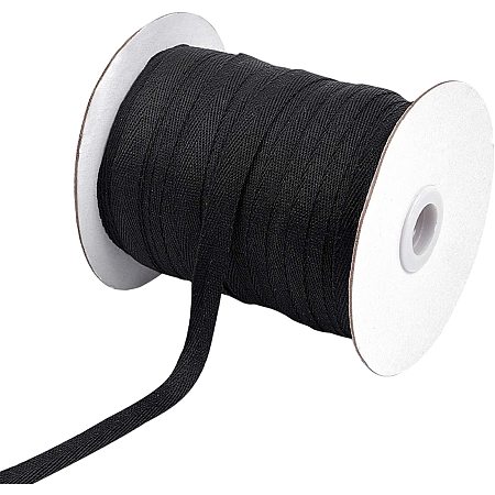 NBEADS 80 Yards(73m)/Roll Cotton Tape Ribbons, Herringbone Cotton Webbings, 1 cm Wide Flat Cotton Herringbone Cords for Knit Sewing DIY Crafts, Black
