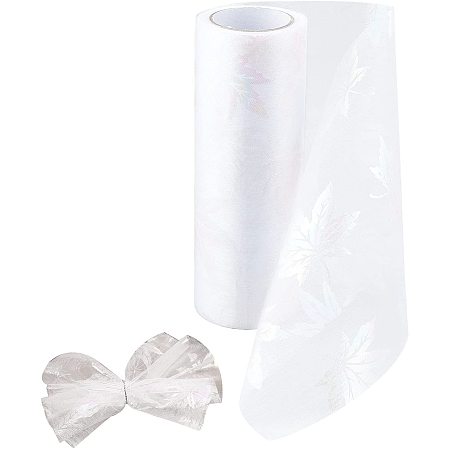 GORGECRAFT Maple Leaf Tulle Fabric Rolls Tulle Spool Ribbon 6 Inch by 10  Yards for Sewing Wedding Crafts Tutu Skirt Birthday Party Decorations  (White) 