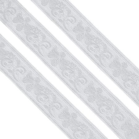 FINGERINSPIRE 10 Yard Vintage Jacquard Ribbon Silver Jacquard Trim with Embroidery Bee & Floral 33mm Wide Webbing Emobridered Woven Trim for DIY Clothing Accessories Embellishment Decorations