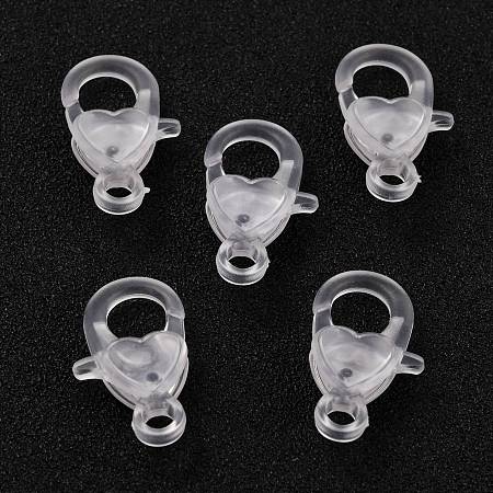 Honeyhandy Plastic Lobster Claw Clasps, Heart, Clear, 22.5x13x6.5mm, Hole: 3mm