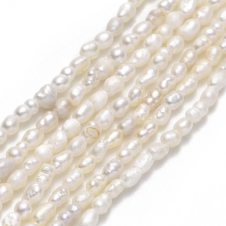 Honeyhandy Natural Cultured Freshwater Pearl Beads Strands, Rice, Linen, 1.7~2x2.3~3mm, Hole: 0.5mm, about 65pcs/strand, 12.80~12.99 inch(32.5~33cm)
