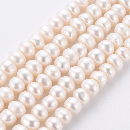 ARRICRAFT Natural Cultured Freshwater Pearl Beads Strands, Flat Round, 7.5~9x5~6mm, Hole: 0.5mm, about 64~65pcs/strand, 15.35 inches~15.55 inches(39~39.5cm)