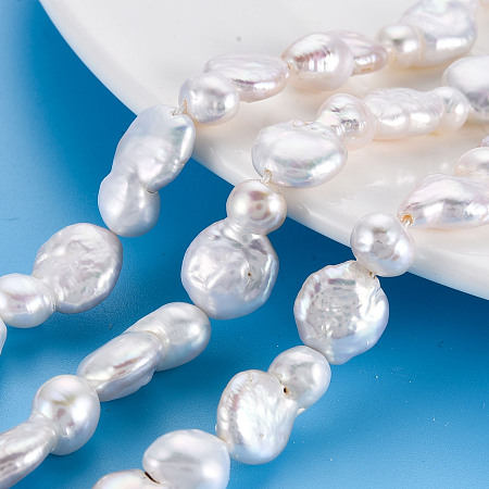 Honeyhandy Natural Keshi Pearl Beads Strands, Cultured Freshwater Pearl, 8 Shape, Nuggets, Seashell Color, 16~21x10~12x4~10mm, Hole: 0.6mm, about 20~21pcs/strand, 15.35 inch(39cm)