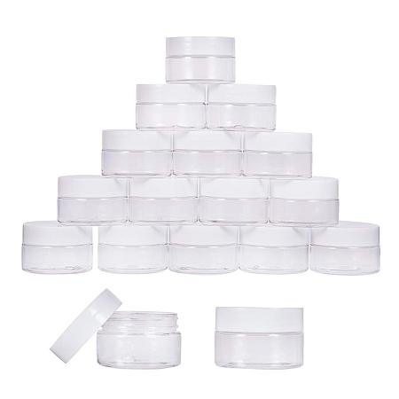 PandaHall Elite 24 Pieces 1 Oz Empty Clear Plastic Sample Containers Slime Storage Favor Jars Round Cosmetic Travel Pot with White Screw Cap Lids for Beads, Jewelry, Make Up, Nails Art, Cream
