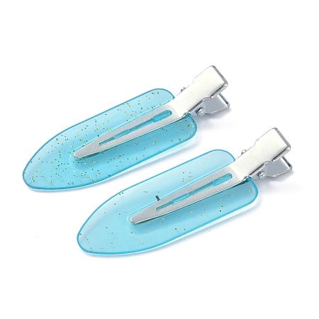 Honeyhandy No Bend Hair Clips, Curl Pin Clips, No Crease Hair Clips, Alloy & Plastic Alligator Hair Clips, with Glitter Powder, Sky Blue, 59x18x12mm