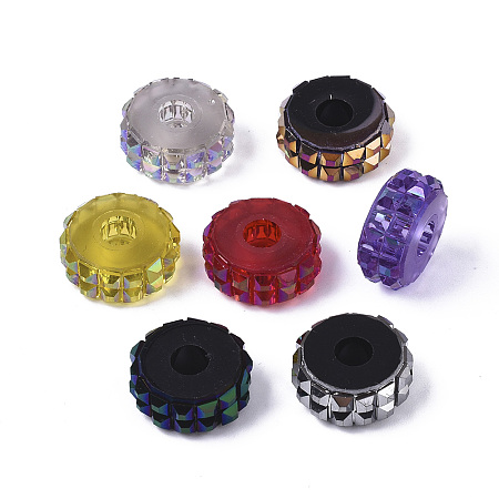 Arricraft Resin European Beads, Large Hole Beads, Imitation Porcelain, with Platinum Plated Brass Core, Rondelle, Mixed Color, 13.5x8.5mm, Hole: 4.5mm