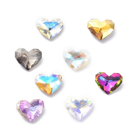 Arricraft Glass Rhinestone Cabochons, Pointed Back & Black Plated, Faceted, Heart, Mixed Color, 6.5x8x3mm