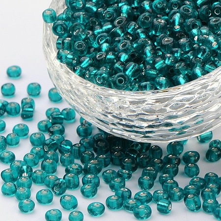 Honeyhandy 6/0 Glass Seed Beads, Silver Lined Round Hole, Round, Light Sea Green, 4mm, Hole: 1.5mm, about 4500 beads/pound