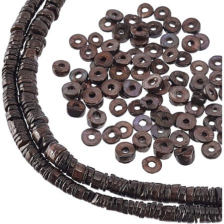 NBEADS 2 Strands Shell Heishi Beads, Flat Round Shell Beads Spacer, Coconut Brown Disc Beads for Jewelry Making Bracelet Necklace Earring, 16 Inch/Strand