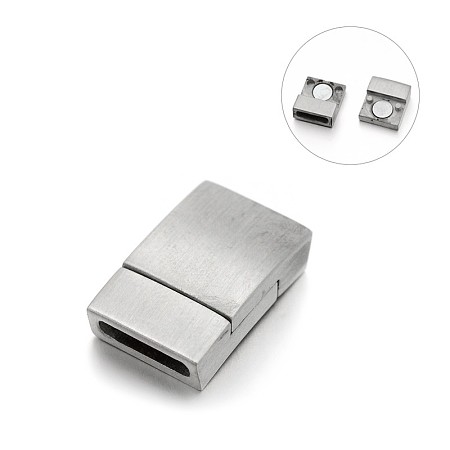 Honeyhandy Matte 304 Stainless Steel Rectangle Magnetic Clasps with Glue-in Ends, N45 Grade Strong Magnet, Stainless Steel Color, 20x12.5x6mm, Hole: 10x2.5mm