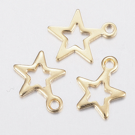 Honeyhandy 201 Stainless Steel Charms, Star, Real 18k Gold Plated, 11x9x0.7mm, Hole: 1.2mm