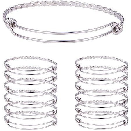 PandaHall Elite 10pcs Stainless Steel Adjustable Bangle Bracelet Wire Blank Bracelet for Women DIY Jewelry Making -2.4”