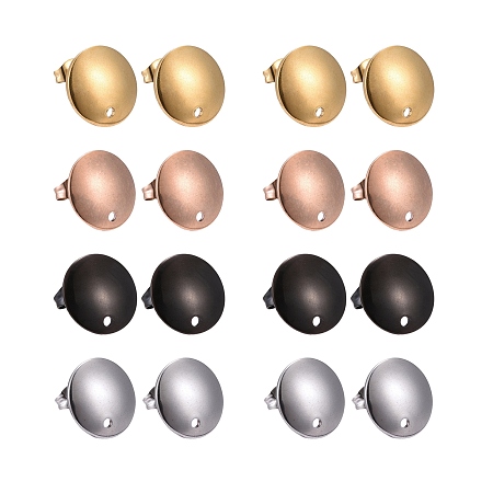 Arricraft 24Pcs 4 Colors Stainless Steel Stud Earring Findings, with Ear Nuts and Loop, Flat Round, Mixed Color, 13x2mm, Hole: 1.5mm, Pin: 0.8mm, 4 colors, 6pcs/color, 24pcs/box