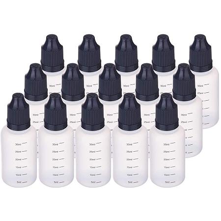 BENECREAT 24 Pack 1oz（30ml） Plastic Squeeze Dropper Bottle Thin Tip Bottle with Black Childproof Caps and Graduated Measurements for Liquids DIY Craft Work