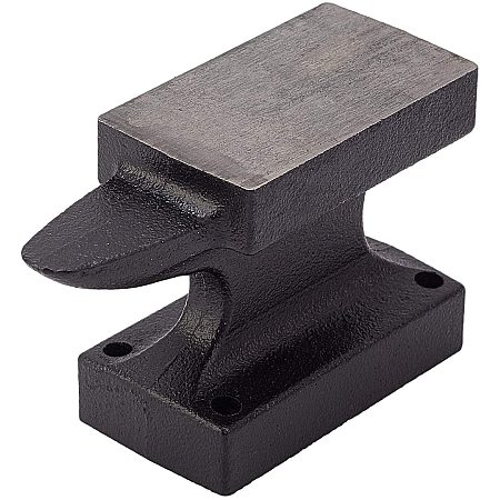 PandaHall Elite 1.4 Lb Mini Horn Anvil Bench Block Iron Single Horn Base Jeweler Blacksmith Tool for Jewelry Making, Black