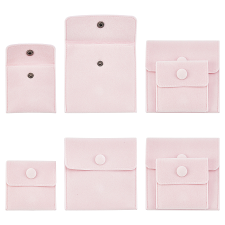 SUPERFINDINGS 8Pcs 2 Styles Square Velvet Cloth Bag 14.3x10cm,10.4x7cm Pink Velvet Jewelry Bags with Snap Fastener Cloth Gift Pouches for Jewelry Bracelet Headphones Bag Beads Gift Baggies