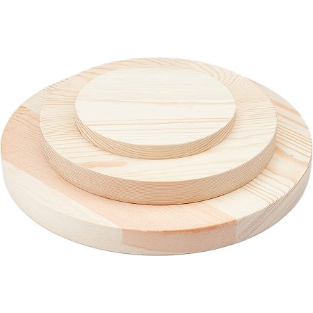 OLYCRAFT 3Pcs Round Wooden Plaque Unfinished Pine Wood Circle