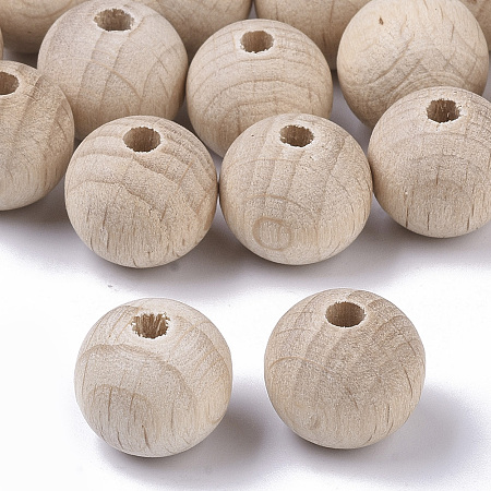 Honeyhandy Natural Beech Wood Beads, Round Unfinished Wooden Beads, Undyed, Lead Free, PapayaWhip, 11.5~12x11mm, Hole: 3mm
