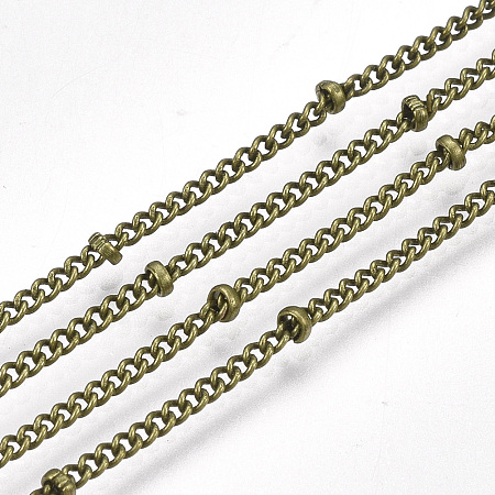Honeyhandy Brass Curb Chains, Satellite Chains, Soldered, Antique Bronze, 2x1.5x0.4mm