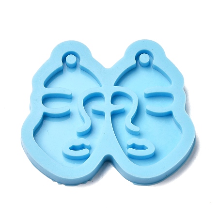 Honeyhandy Abstract Face Silicone Molds, Pendant Molds, For DIY UV Resin, Epoxy Resin Earring Jewelry Making, Light Sky Blue, 42.5x48x5mm, Hole: 2.5mm
