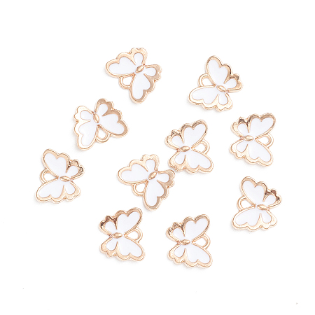 Honeyhandy Light Gold Plated Alloy Enamel Charms, Butterfly, White, 10.5x13x2mm, Hole: 1.2mm