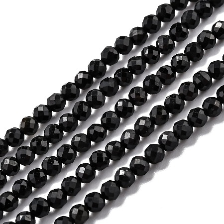 Honeyhandy Natural Black Tourmaline Beads Strands, Faceted, Round, 3mm, Hole: 0.7mm, 15.35''(39cm)