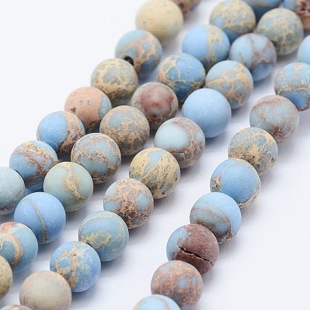 Honeyhandy Natural Imperial Jasper Beads Strands, Dyed, Frosted, Round, Light Sky Blue, 6mm, Hole: 1mm, about 63pcs/strand, 15.3 inch(39cm)
