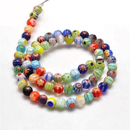 ARRICRAFT Round Millefiori Glass Beads Strands, Mixed Color, 4mm, Hole: 0.5mm, about 100pcs/strand, 14 inches