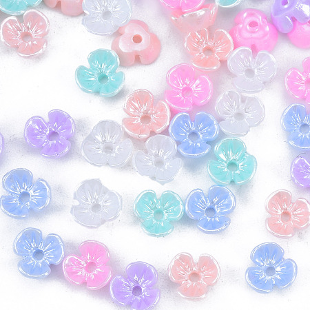 Honeyhandy Resin Imitation Pearl Bead Caps, 3-Petal, Flower, Mixed Color, 6x6x3mm, Hole: 1mm