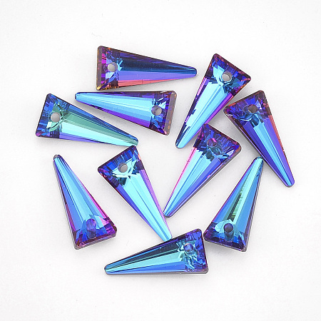 Nbeads K9 Glass Rhinestone Pendants, Triangle, Bermuda Blue, 18x8x4mm, Hole: 1.6mm