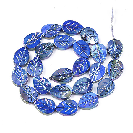 ARRICRAFT Freshwater Shell Beads Strands, AB Color Plated, Dyed, Leaf, Royal Blue, 15~15.5x11~11.5x3mm, Hole: 1mm, 23~24pcs/strand, 14.3 inches~14.7 inches