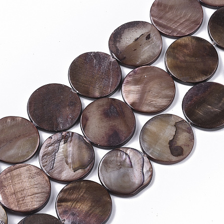 Honeyhandy Freshwater Shell Beads Strands, Dyed, Flat Round, Saddle Brown, 19.5~20.5x2.5~3.5mm, Hole: 1mm, about 20pcs/Strand, 15.63 inch~16.02 inch