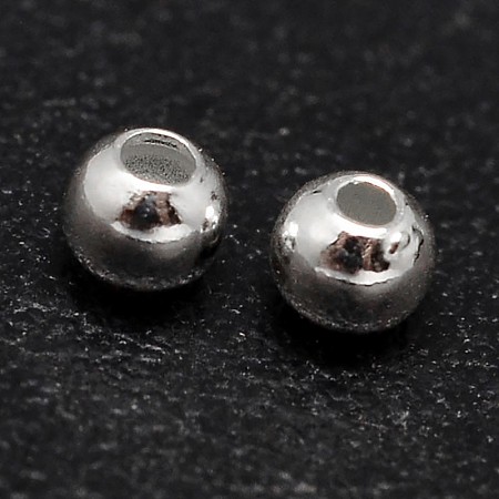 Honeyhandy Round 925 Sterling Silver Beads, Silver, 2mm, Hole: 0.9mm