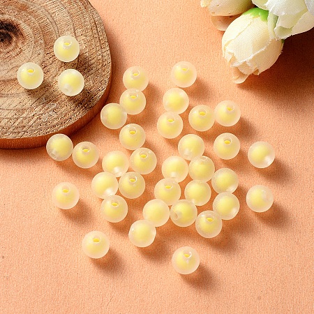 Transparent Acrylic Beads, Frosted, Bead in Bead, Round, Yellow, 8x7.5mm, Hole: 2mm