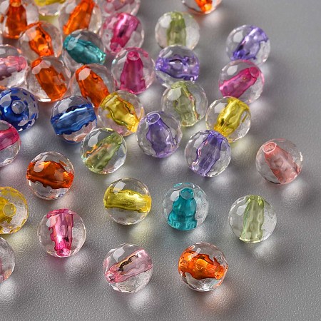 Honeyhandy Transparent Acrylic Beads, Round, Faceted, Mixed Color, 6x5.5mm, Hole: 1.4mm