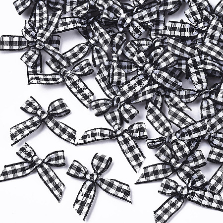 Honeyhandy Handmade Woven Costume Accessories, Tartan Pattern Ribbon Bowknot, Black, 22~26x25~35x2~5mm