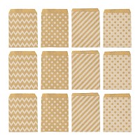 Honeyhandy 100Pcs 4 Patterns Eco-Friendly Kraft Paper Bags, No Handles, for Food Storage Bags, Gift Bags, Shopping Bags, with Diagonal Stripe/Star/Polka Dot/Wave Pattern, 18x13cm, 25pcs/pattern