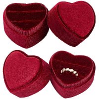 NBEADS 2 Pcs Heart Velvet Ring Box, Jewelry Storage Case Gorgeous Ring Box for Proposal Engagement Wedding Birthday Ceremony Wrapping, Dark Red, 5.6x5x4.7cm