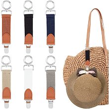 AHANDMAKER 6 Pcs Hat Clip for Travel, 6 Colors Polyester Hat Bag Clips Imitation Leather Hat Clip Free Your Hand Elastic Strap with Spring Gate Ring for Outdoor Travel Luggage Bag Suitcase