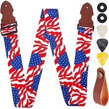 GORGECRAFT Guitar Strap Adjustable with Silicone Strap Buckle, Plastic Guitar Picks and Strap Button for Bass, Electric, Acoustic Guitar, Flag Pattern