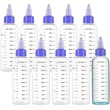 BENECREAT 10 Pack 100ml/3.4 oz Plastic Squeeze Bottles with Scale PET Transparent Blue Twist Cap Bottles Graduated Squeeze Dispensing Bottles for Ink Liquid, Oils, Gels, Glue