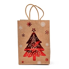 Honeyhandy Christmas Theme Hot Stamping Rectangle Paper Bags, with Handles, for Gift Bags and Shopping Bags, Christmas Tree, Bag: 8x15x21cm, Fold: 210x150x2mm