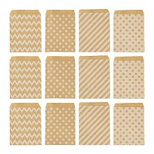 Honeyhandy 100Pcs 4 Patterns Eco-Friendly Kraft Paper Bags, No Handles, for Food Storage Bags, Gift Bags, Shopping Bags, with Diagonal Stripe/Star/Polka Dot/Wave Pattern, 18x13cm, 25pcs/pattern